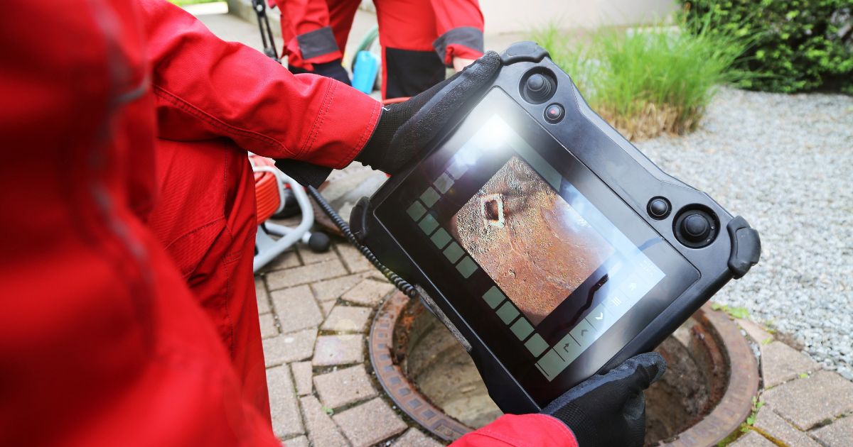 inspecteren van de afvoer- en rioolbuizen door een slang met camera door de buizen te laten gaan